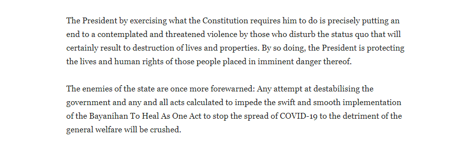 PTVph's tweet photo. READ: Presidential Spokesperson on PRRD's threatened violence against trouble makers and seditious inciters https://t.co/BxFBRaUha0