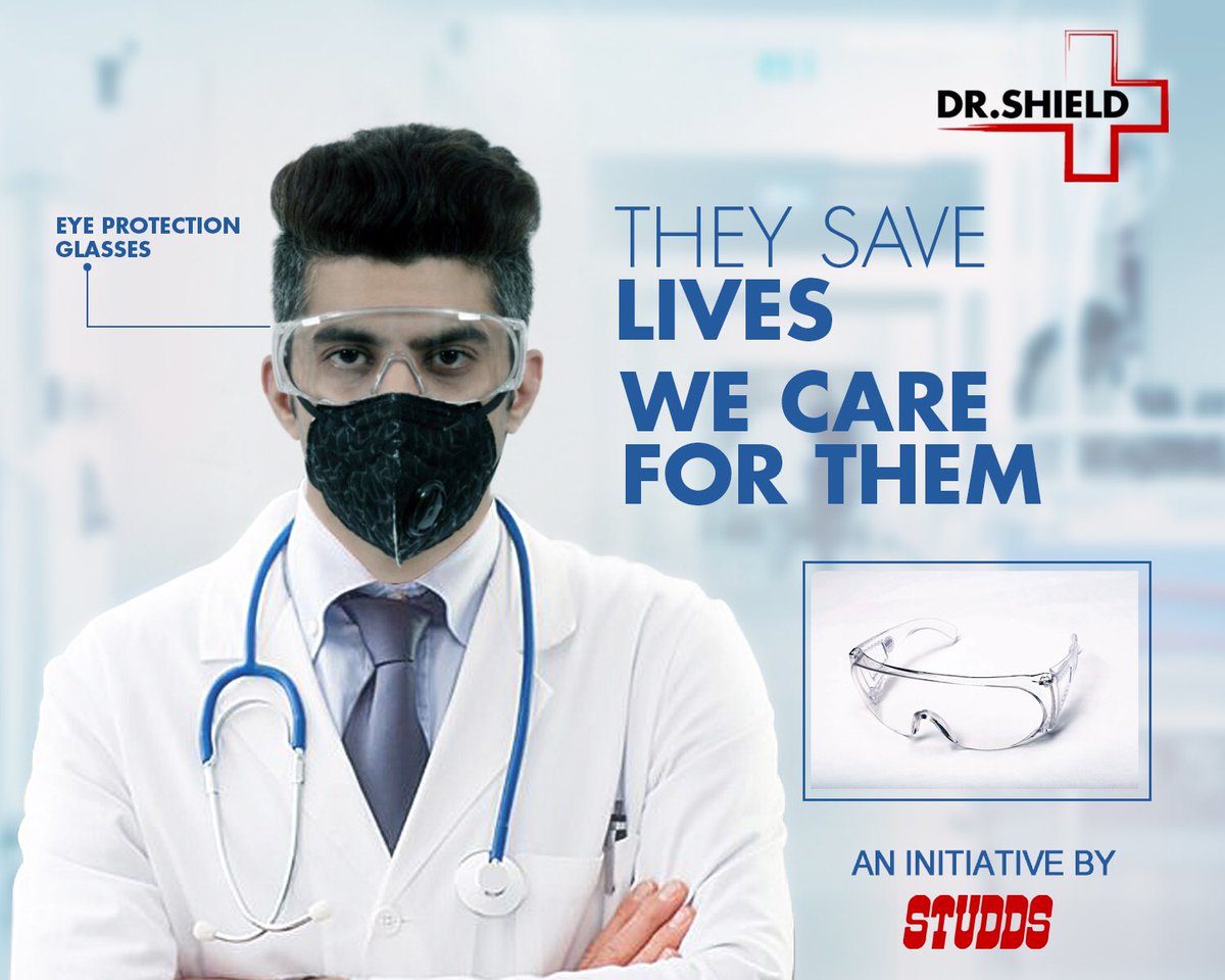 Safety for the eyes which are eyeing for our safety!
#EyeProtectionGlasses for doctors & medical staff.
#DrShield -an initiative by #Studds 
#StuddsHelmets #CaringForAll #CaringForLife #CaringForDoctors #SafetyForDoctors #SafetyForMedicalStaff #SafetyFromCorona #SafetyFromCovid19