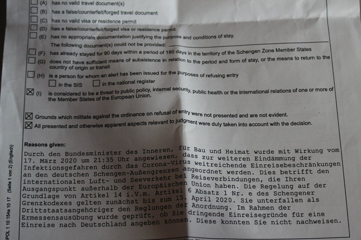 Aquí, el documento en el que Alemania miente con mi 'rejected' (a un ciudadano de la UE): En ningún momento tuve la oportunidad de mostrar mis documentos y pruebas (pese a insistir en que tenía un documento de la embajada de Alemania en Skopje)