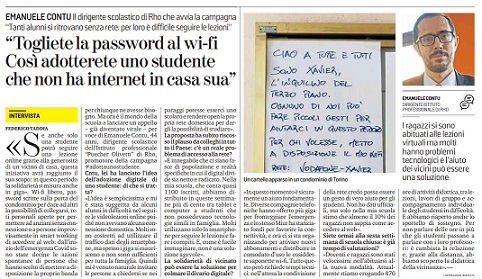 emanuelecontu's tweet photo. Grazie a @LaStampa e a @FedericoTaddia che riprendono la proposta #adottaunostudente e raccontano la didattica a distanza / didattica della vicinanza del Istituto Puecher Olivetti di Rho. https://t.co/rcvMcey2Bg