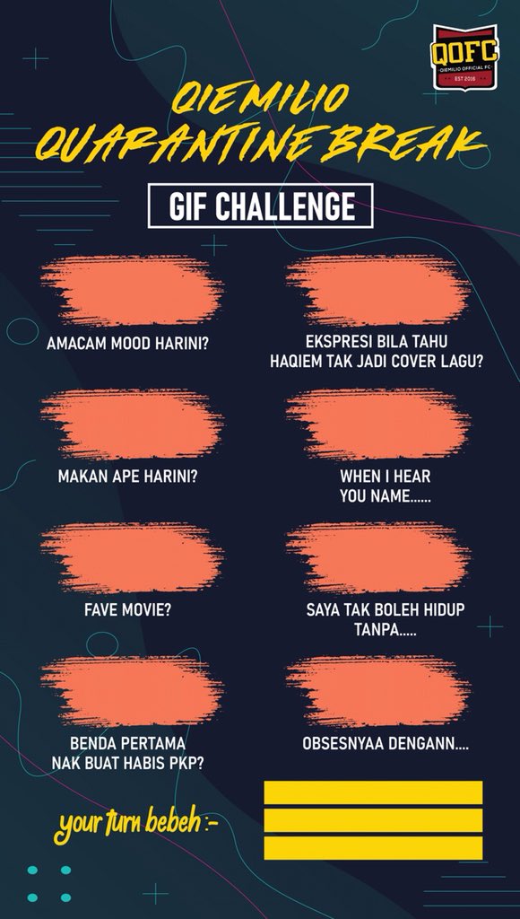 QIEMILIO's tweet photo. Hello guys!
For today jom main insta story game gif challenge! Macam biasa mesti u guys dah tau kan nak main macam mana 🤪

Ok, dah boleh post kat ig story, tapi jgn lupa tag QOFC tau! Nak tgk 😆

Ehemmm you pun kena join @HaqiemRusli 🤪

#QiemilioOfficialFC
#InstaStoryGame https://t.co/Ww7kQDWkwL