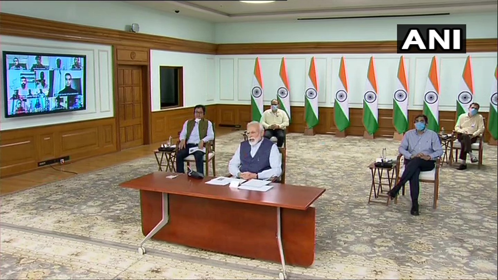 ANI's tweet photo. Prime Minister Narendra Modi held meeting with 40 top sportspersons, including Sachin Tendulkar, PV Sindhu and Hima Das, via video conferencing today, on #COVID19 situation in the country. https://t.co/eC4xKceL4a