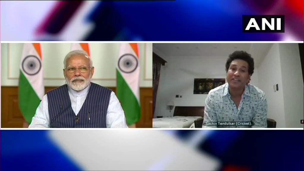 ANI's tweet photo. Prime Minister Narendra Modi held meeting with 40 top sportspersons, including Sachin Tendulkar, PV Sindhu and Hima Das, via video conferencing today, on #COVID19 situation in the country. https://t.co/eC4xKceL4a