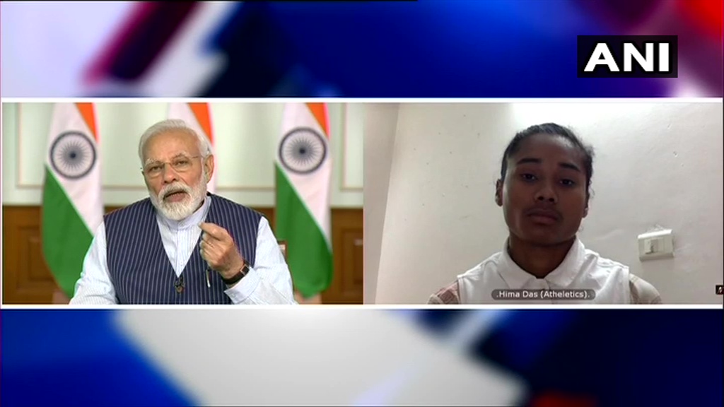 Prime Minister Narendra Modi held meeting with 40 top sportspersons, including Sachin Tendulkar, PV Sindhu and Hima Das, via video conferencing today, on #COVID19 situation in the country.