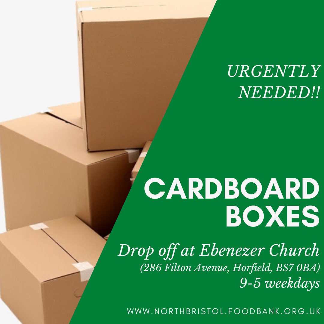 nbsgfoodbank's tweet photo. Amazing response last time we asked but we urgently need 100s more cardboard boxes as we move towards fully home delivery model of foodbank parcel distribution. If you can help, then please drop off at @ebechurch (286 Filton Avenue, Horfield, BS7 0BA) 9-5 on weekdays. Thanks https://t.co/dUf9deep17