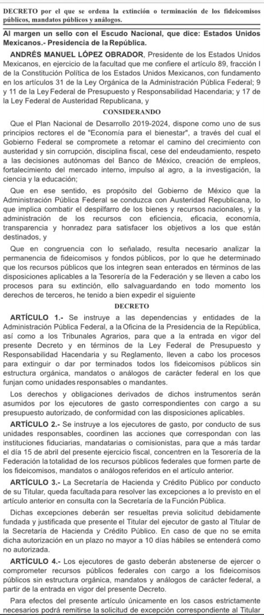 lopezdoriga's tweet photo. El presidente @lopezobrador_ decreta la extinción de todos los fideicomisos públicos. Son cientos de miles de millones de pesos https://t.co/sQMePCFTKa https://t.co/TWF2xZSuoF