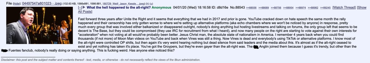  #THREAD "Fast forward three years after Unite the Right and it seems that everything that we had in 2017 and prior is gone." INCREDIBLY revealing fascist conversation on 8kun.It's also the 1st time I've *ever* seen chan posters explicitly mention 4th Generation Warfare.