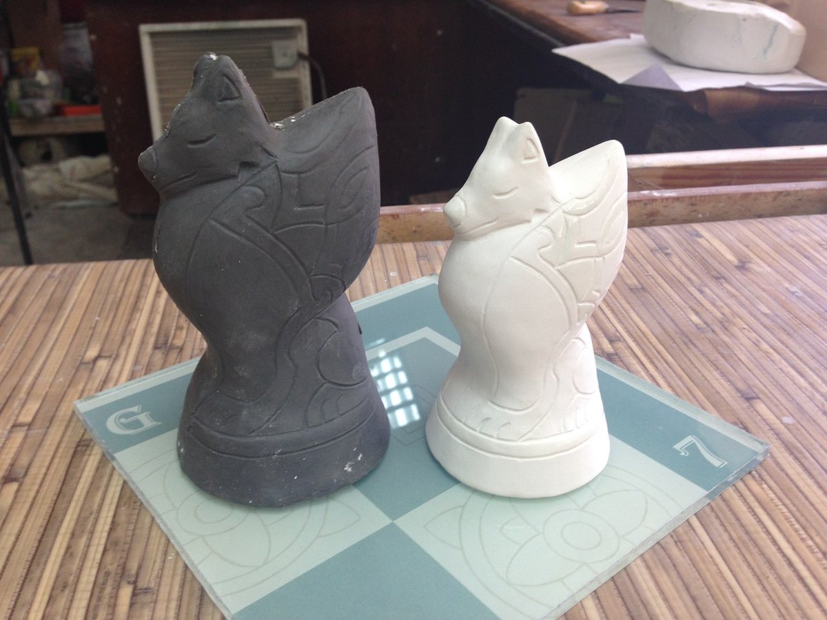 After firing porcelain becomes much smaller. I put together a plasticine model and the first test figure.(I also photographed them on a sampler that I ordered in a glass workshop)