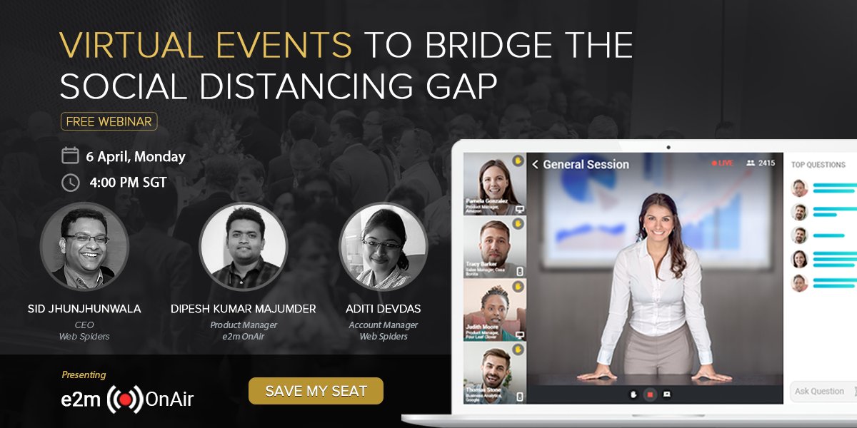 e2mlive's tweet image. Join @sid_webspiders (CEO, WS), Dipesh (Product Manager, @e2mlive) and Aditi (Account Manager, WS) as they discuss how #eventplanners can leverage #RemoteEvents without sacrificing conversion rates or engagement. #COVID19 #webinar

Reserve your spot @ bit.ly/e2m-webinar-si…