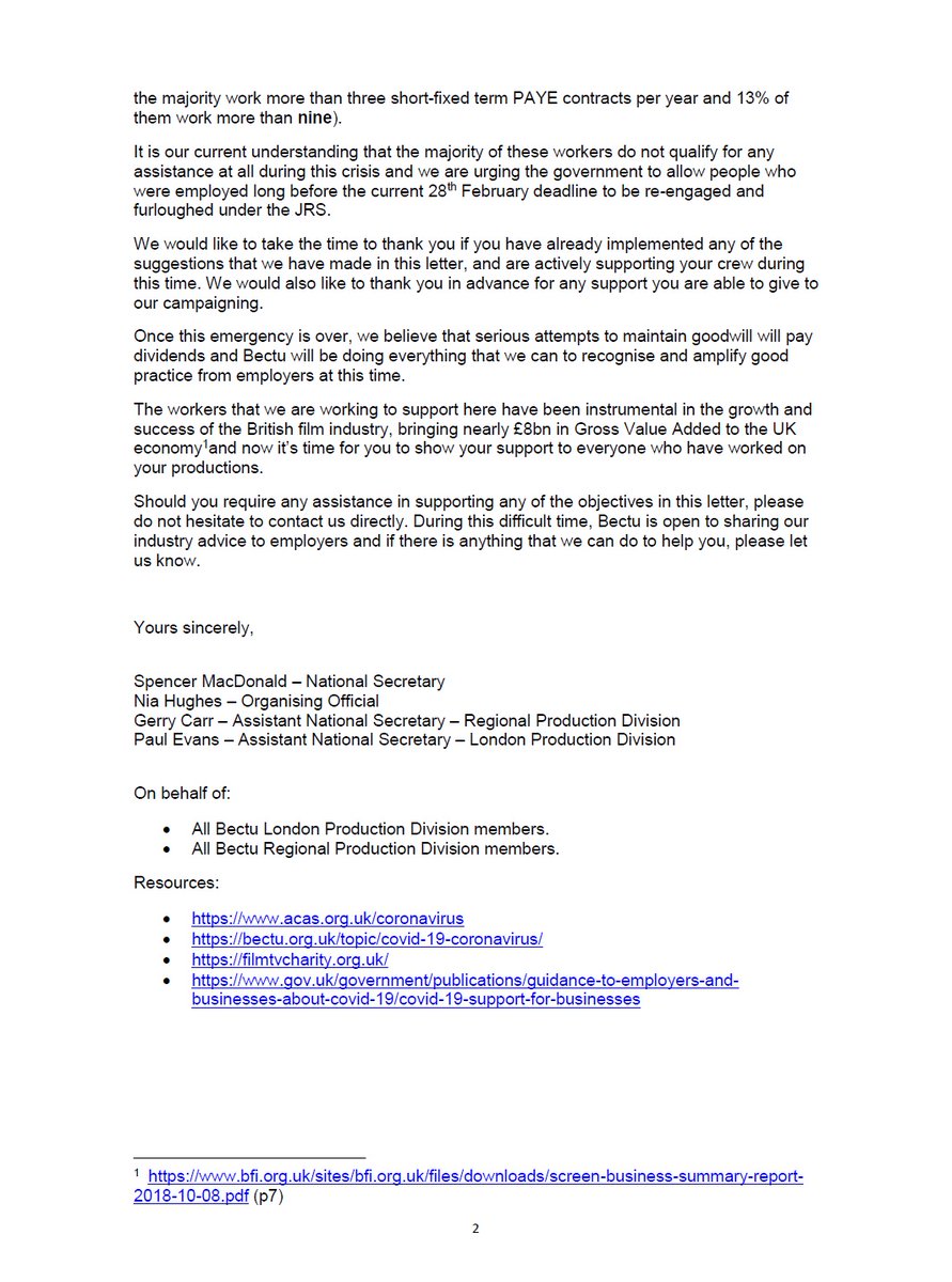 bectu's tweet photo. We've written to nearly 300 production companies asking them to furlough their PAYE crew: https://t.co/06nerrnhgF #keepthecrew https://t.co/wyGLq7GmIF