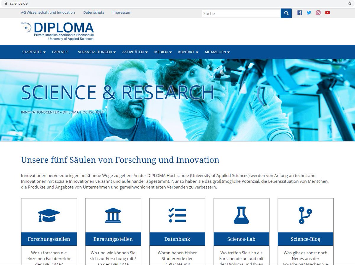 Unsere neue Website SCIENCE.DE für #Wissenschaft  und #innovation ist ONLINE! 
Klicken und reinschauen!
In unseren "fünf Säulen" stellen wir Forschungsstellen vor, Beratungsmöglichkeiten, Bestleistungen in Abschlussarbeiten, das virtuelle Science-Lab und den Blog.