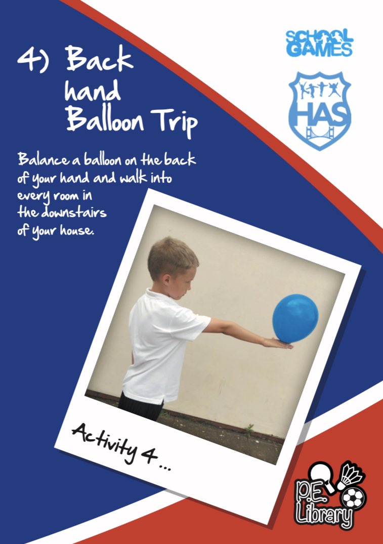 HullActiveSch's tweet photo. Primary Challenge 10:
BACKWARD BALLOON TRIP
#IsolationIcons - who is the fastest in your house on the downstairs rooms? 🎈
https://t.co/ApTkahjt2f https://t.co/sX8SekQTq9