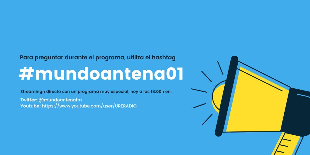 mundoantenaFM's tweet photo. Si quieres participar en directo en el programa especial de esta tarde, tienes que usar en hashtag #mundoantena01 en Twitter. Podrás preguntar, y hacernos llegar tus saludos. Nos vemos esta tarde a las 18:00h https://t.co/EO0Rlrfjuv