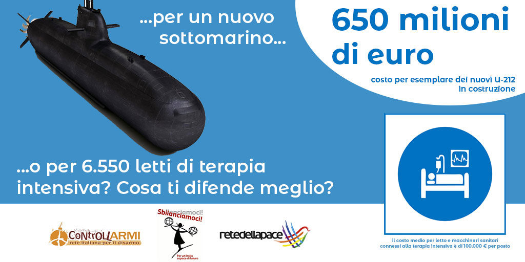 RetePaceDisarmo's tweet photo. L'AD di Fincantieri è contento: trattativa avanzata con Marina Militare per 2 sommergibili U-212 (per 1,3 miliardi €).
Davvero c'è chi pensa che siano prioritari difesa e affari armati e non la vera sicurezza (stanitaria, di welfare) dei cittadini?

Noi no! #AltraDifesaPossibile https://t.co/qCl1kuzqur