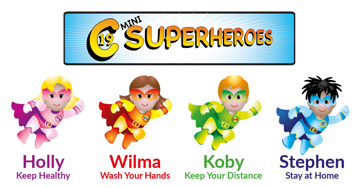 Meet our new trainee reporters Jake and Elliot who explain the importance of being a C19 Superhero.
These four mini superheroes will help your children remember the simple rules we all need to follow to stay healthy while at home🦸‍♂️🦸‍♀️ youtube.com/watch?v=n4smQk…