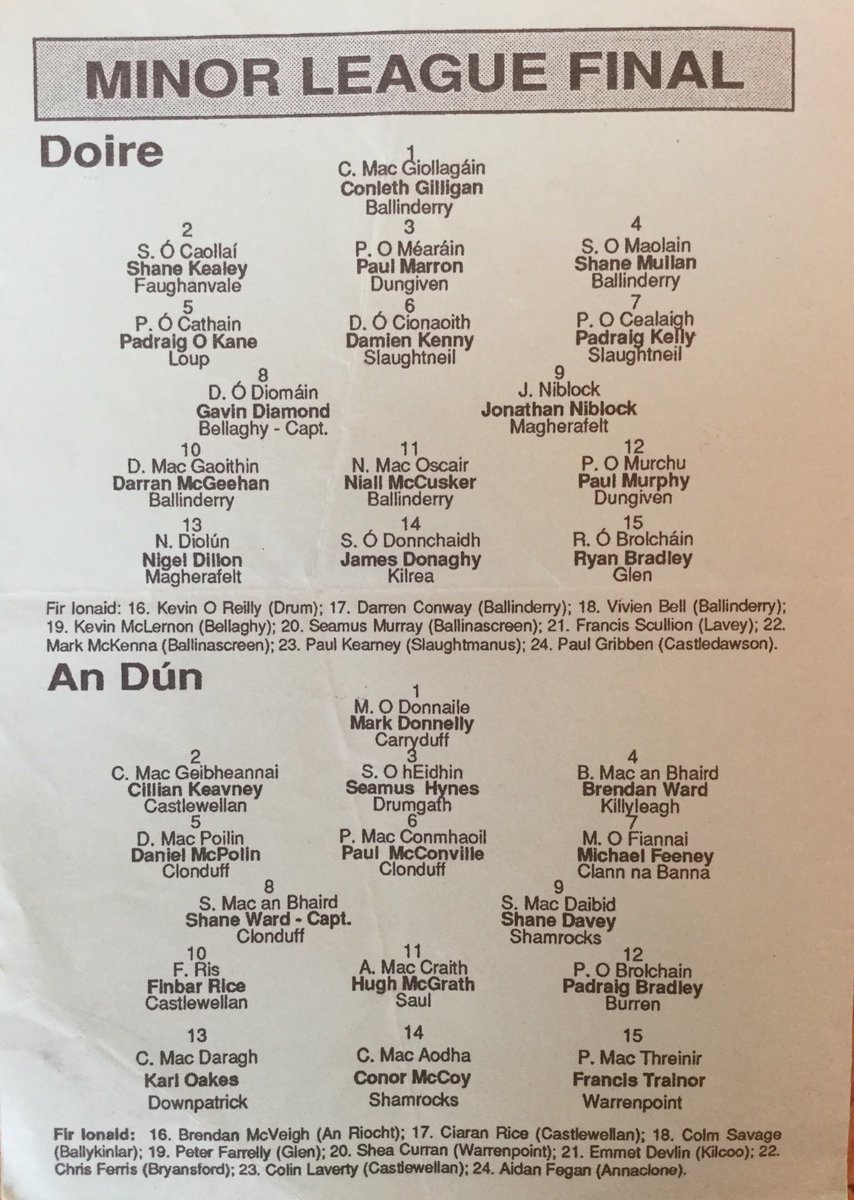 fermanaghcnamb's tweet photo. Today’s programme it’s the 1997 @UlsterGAA McKenna Cup final when @FermanaghGAA managed by the late Pat King &amp; captained by Cormac McAdam defeated @TyroneGAALive in Clones. Many great players on show.  @ErrigalCiaran1 represented in both squads! @cnambnaisiunta @LisnaskeaEmmett https://t.co/GdSRCYeJl2