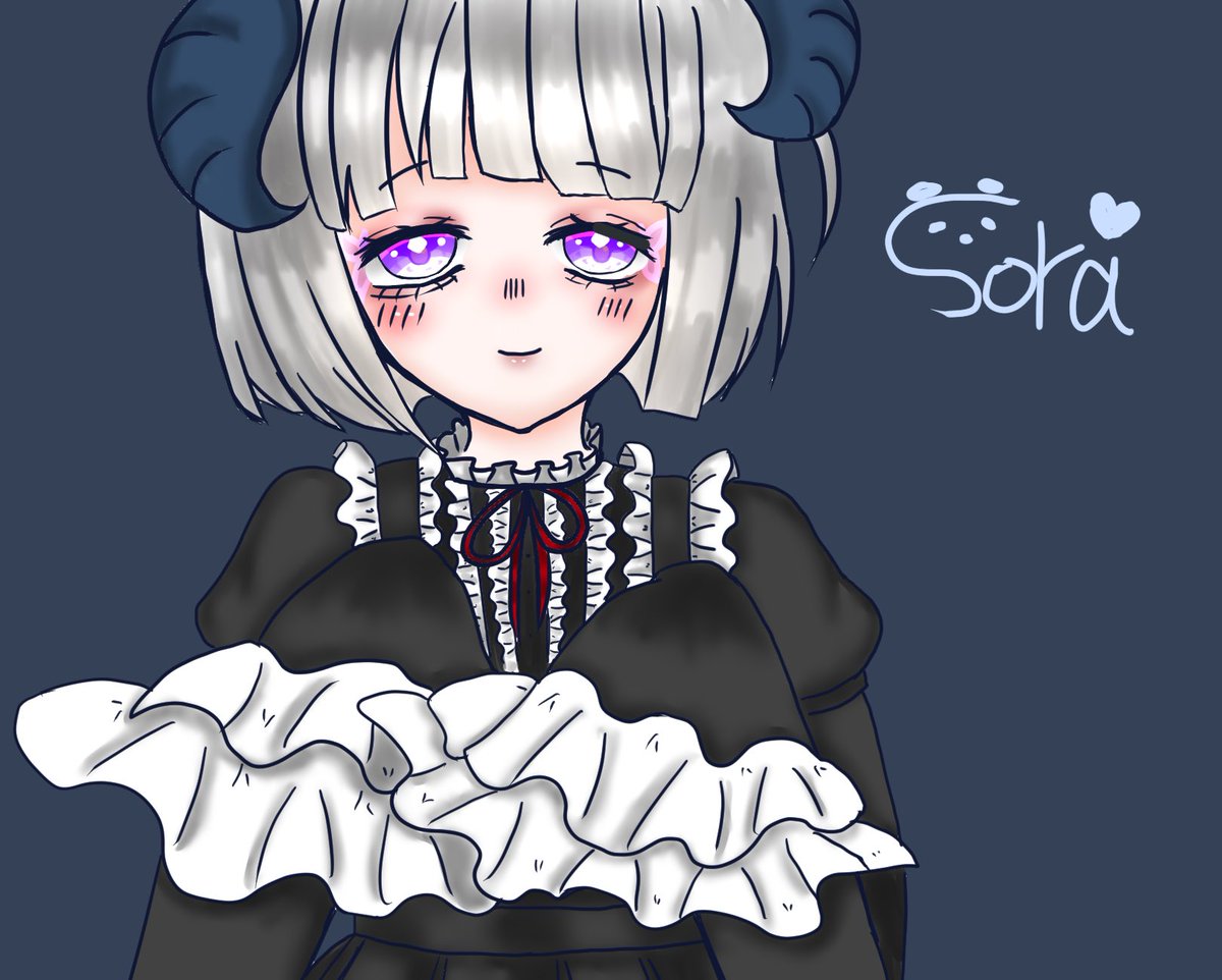 そら 可愛く描けた 線画からここまで長かった スランプ抜けたらめっちゃ絵を描きたくなる 最近色んな絵師様が無断転載されてるからされないだろうけどスタンプ付けた イラスト お絵描き