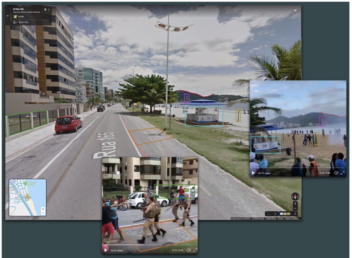 A tweet by  @Qing_Draya claimed a video showing uniformed officers violently dispersing crowds on a beach was taken in Durban. The video was geolocated to this street in Itapema Beach, Brazil.