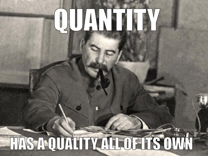 Quality (n; adj.): employed as misdirection for truly existing corporate strategy which more traditionally focuses relentlessly on quantity