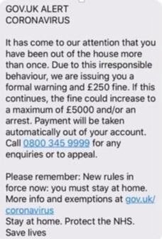 Scam_Alert_UK's tweet photo. COVID-19 UK Government email scam! 
‘You’ve been out of the house more than once!’ https://t.co/mkNEHtd8SO
