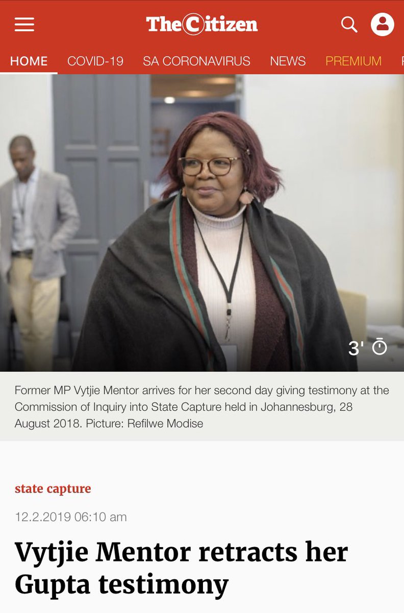 Mme Vytjie Mentor went on to be the star witness at the State Capture Commission of Inquiry and later retracted her testimony.