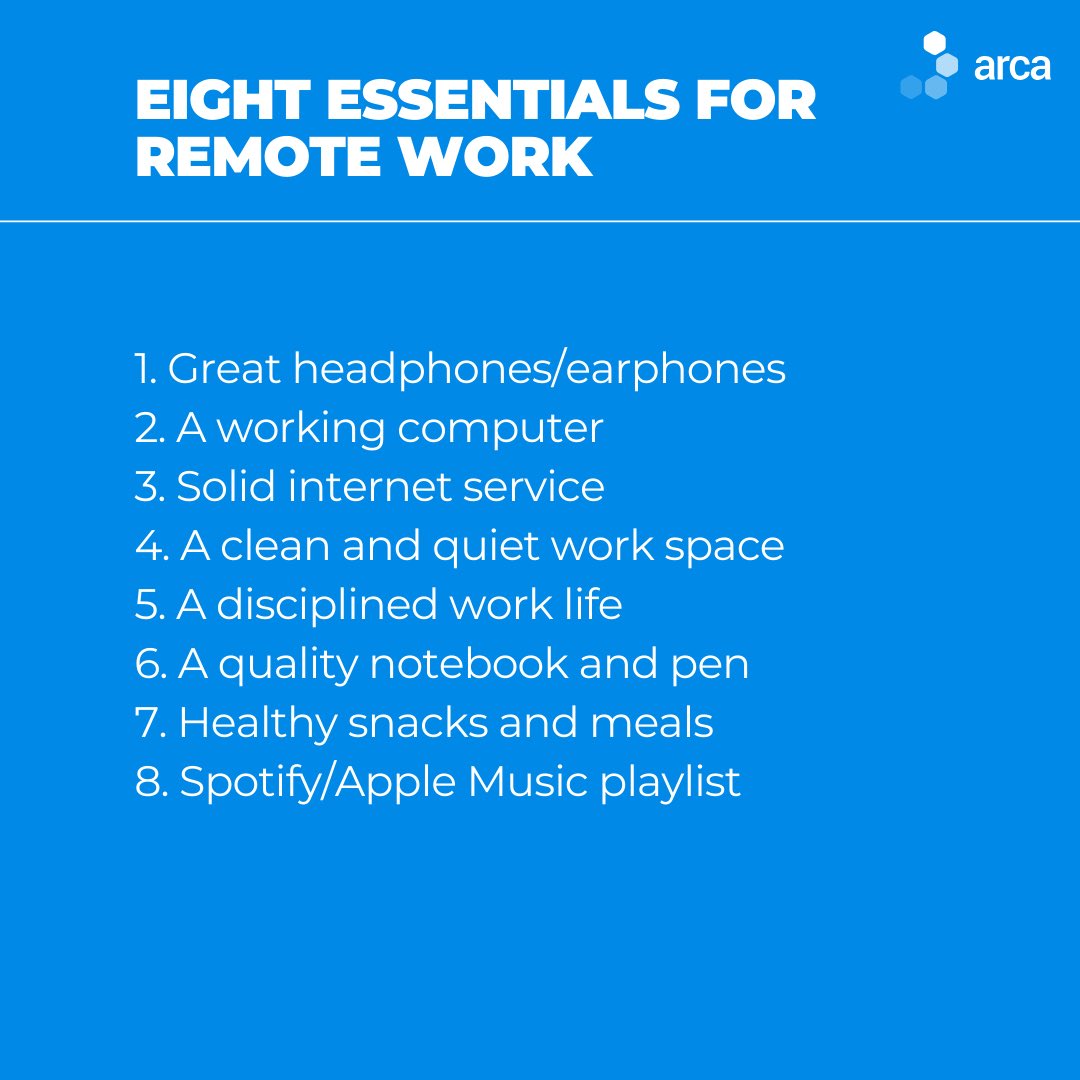 arca_payments's tweet image. 8 Essentials For Remote Work 👩🏽‍💻 🏠 

Although remote work is a necessity at the moment, it can be a challenging experience for people who have spent years working in a structured office environment. 

#remotework #arcapayments #remoteworkessentials #workingfromhome #teamwork