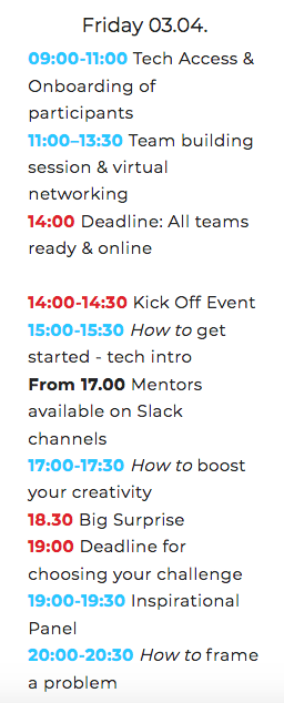 VersusVirusCH's tweet photo. Today is the day! Already more than 4'000 people on our #VersusVirus slack channel, this is really exciting! Check the program on our website (https://t.co/0ze8EbCpdA) or in the attached images. We will stream all the sessions live on our youtube channel: https://t.co/GwhEIUPeZH? https://t.co/feg5hZAMcW