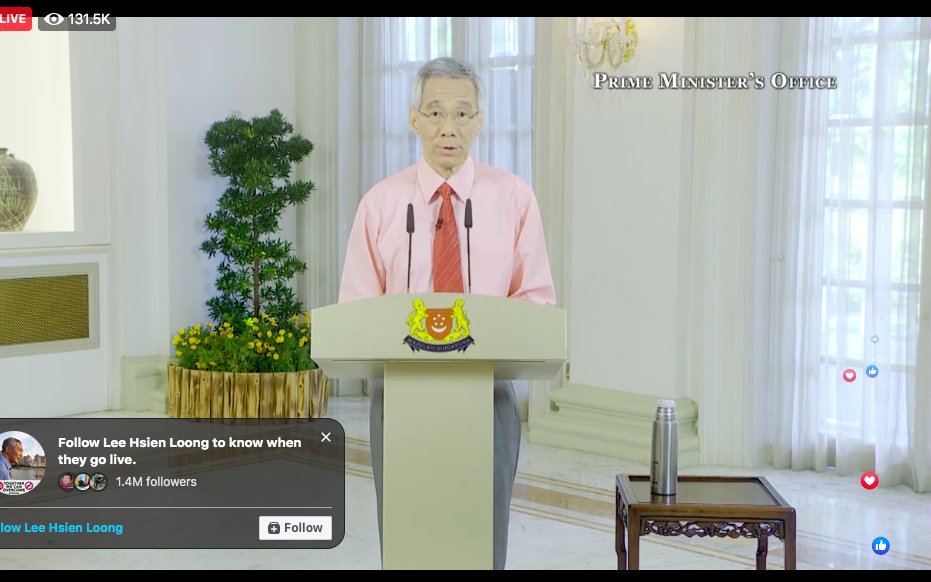 Right on time at 4pm. PM Lee Hsien Loong starts his speech.  #coronavirus
