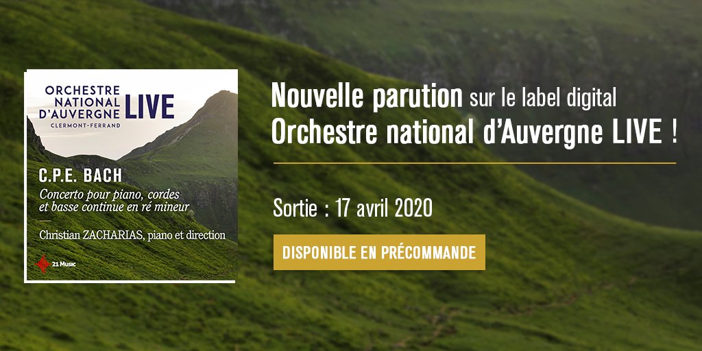 OrchAuvergne's tweet photo. 🎶🎹Nouvelle parution #OnALive !
Le Concerto pour piano, cordes et basse continue en ré mineur, de C.P.E. Bach, enregistré en novembre dernier avec Christian Zacharias (direction & piano), paraîtra le 17/04/20.
🔊Précommande disponible : https://t.co/EhEHXkM3gq
#RestonsConnectés https://t.co/8g9enIAKOw