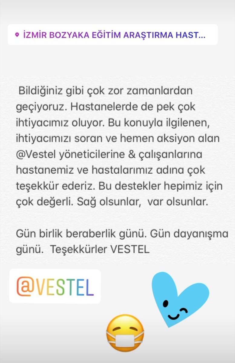 Bu zor günlerimizde yanımızda olan bize mutfak eşyaları, kurutmalı çamaşır makinası, onlarca siperlik, KKE gönderen <a href="/Vestel/">Vestel</a>'e Bozyaka Acil ailesi olarak teşekkürü borç biliriz🙏🏻