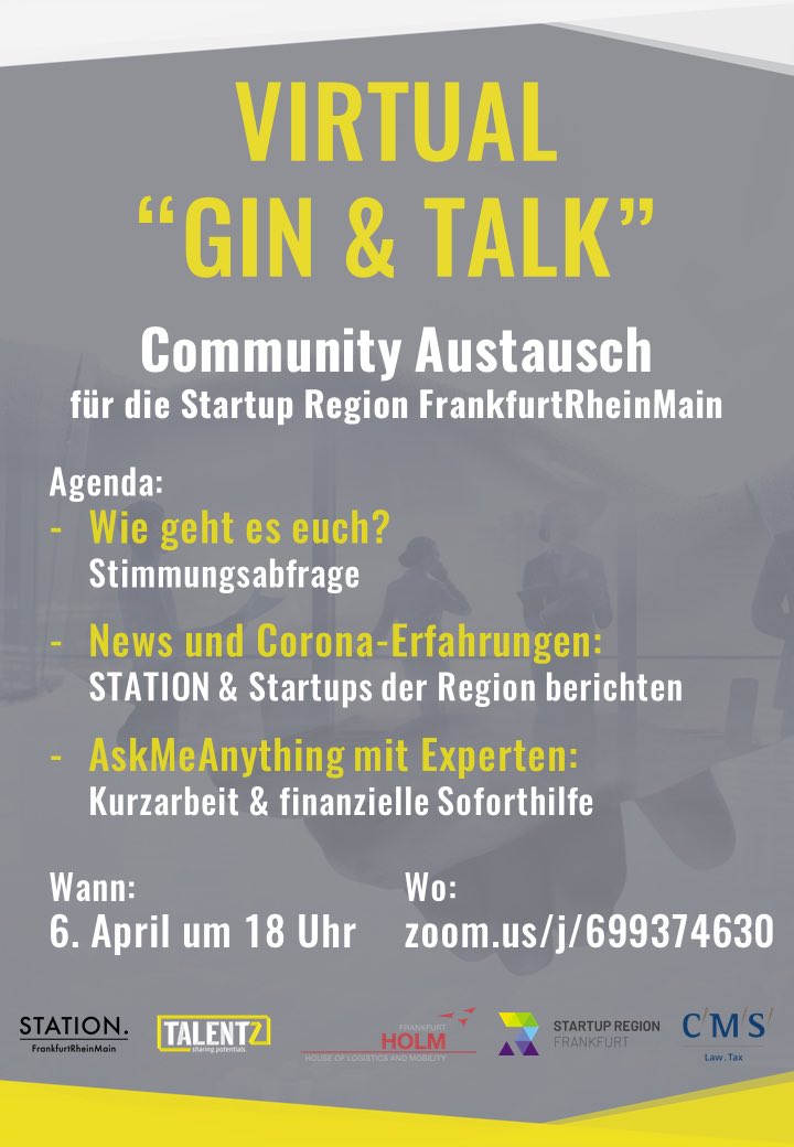 HAUS61_ffm's tweet photo. Status exchange in the #Startup #Community #Frankfurt #RheinMain
Join in on Monday via Zoom!
https://t.co/6TZezIhV1r
#Startups #CargoSteps #Corona #FFM #HAUS61 https://t.co/77wsZLsd4E