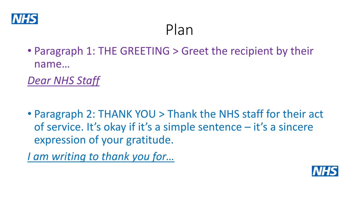 2/3We have included instructions on this thread but you can also find them on the English section of the school website. Your letter does not need to be long but it does need to be sincere and heartfelt; we owe a great deal to NHS staff and we want to show our appreciation.