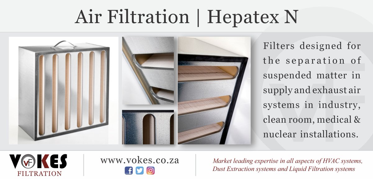 VokesFiltration's tweet photo. Hepatex N filters are designed for the separation of suspended matter in supply and exhaust air systems in industry, clean room applications, medical and nuclear installations.
#vokesfiltration #HepatexN #AirFiltration  #MedicalFiltration #CleanRoomFiltration #taigeisdigital https://t.co/nM7JMGK82k