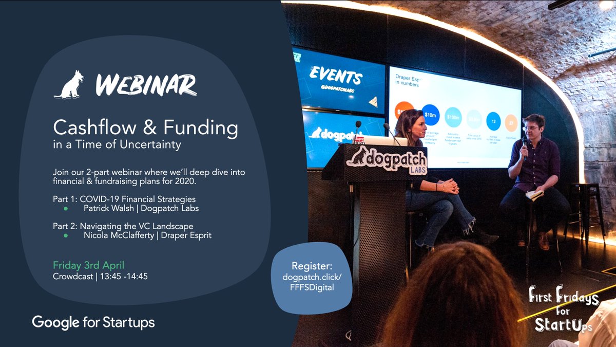 dogpatchlabs's tweet image. With cashflow &amp;amp; fundraising top-of-mind for every startup, learn how to adapt your financial &amp;amp; funding strategy with Dogpatch’s @pwlsh &amp;amp; VC @NikkiMcClaff at our #FirstFridaysForStartups 2-part webinar at 13.45 today.
 
Register: dogpatch.click/FFFSDigital