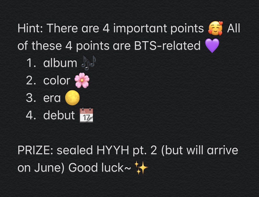 bangwoolsmerch's tweet photo. 🎁 #BWMGA 👀 

Special #Giveaway🤩

안녕~ 👉🏻👈🏻 let’s play a game~ PH ONLY! 

[Mechanics]

1. Follow us. 
2. RT this tweet and tag 3 friends 💕
3. Answer this: What’s the story behind our new logo?

💜ENDS: once someone gets the correct answer 😂
💜PRIZE: SEALED HYYH pt. 2 https://t.co/l0dtZ9dZEU