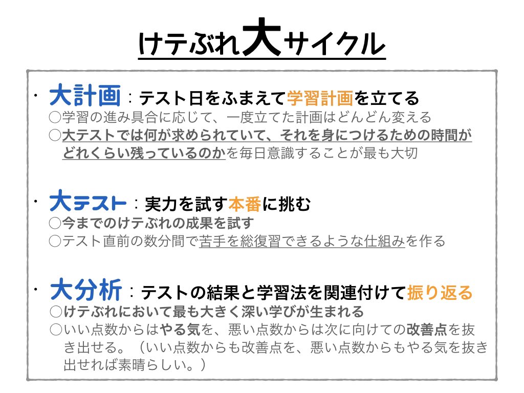 تويتر 葛原祥太 けテぶれがマンガ化されました على تويتر けテぶれ 大サイクル 小サイクルに慣れてきたら 大サイクル にも目を向けましょう おすすめは大テストの後の大分析から始めることです 始めるタイミングは 学校でテスト用紙を配った時に教室に تويتر 葛原祥太 けテぶれがマンガ化されました على تويتر けテぶれ 大サイクル 小サイクルに慣れてきたら 大サイクル にも目を向けましょう おすすめは大テストの後の大分析から始めることです 始めるタイミングは 学校でテスト用紙を配った時に教室に