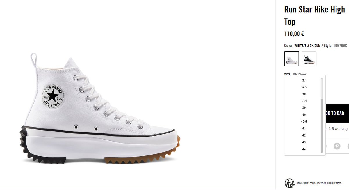 converse run star hike size