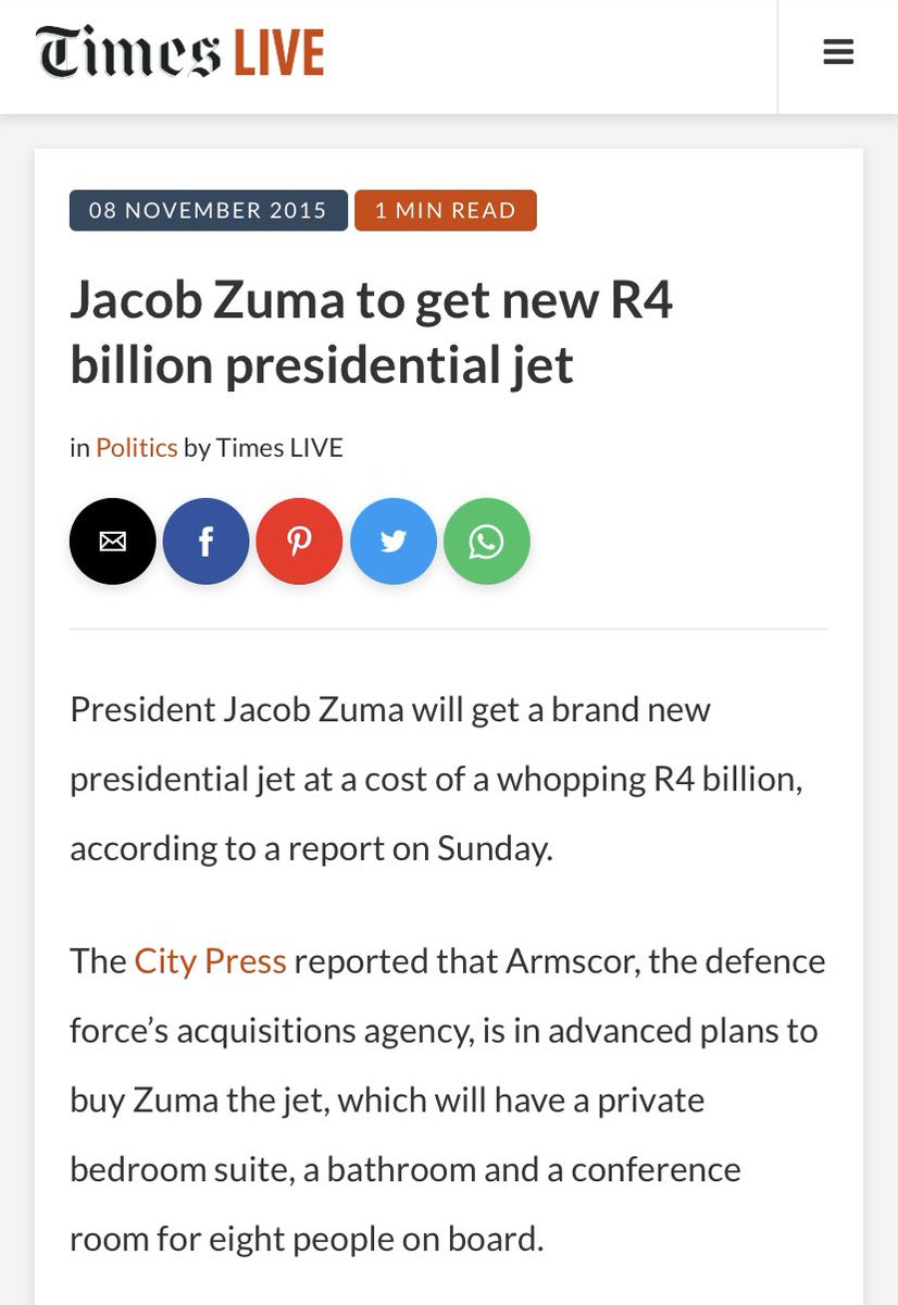 Remember when the media told us that Zuma will get a new R4 billion jet and even posted pictures of the jet will look like, even the CEO of Armscor the company said to be procuring the jet didn’t know where the R4 billion came from 