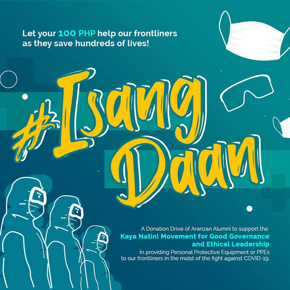 ASGSeniorHigh's tweet photo. 𝗙𝗿𝗼𝗺 𝗮 𝗵𝘂𝗻𝗱𝗿𝗲𝗱 𝘁𝗼 𝗮 𝗵𝘂𝗻𝗱𝗿𝗲𝗱𝗳𝗼𝗹𝗱.

Join the rest of the Aranzan alumni in its #IsangDaan donation drive, which aims to support the efforts in providing food and PPEs to our frontliners as they try to save as many lives in the midst of this pandemic. https://t.co/6Y5OEi5wUh