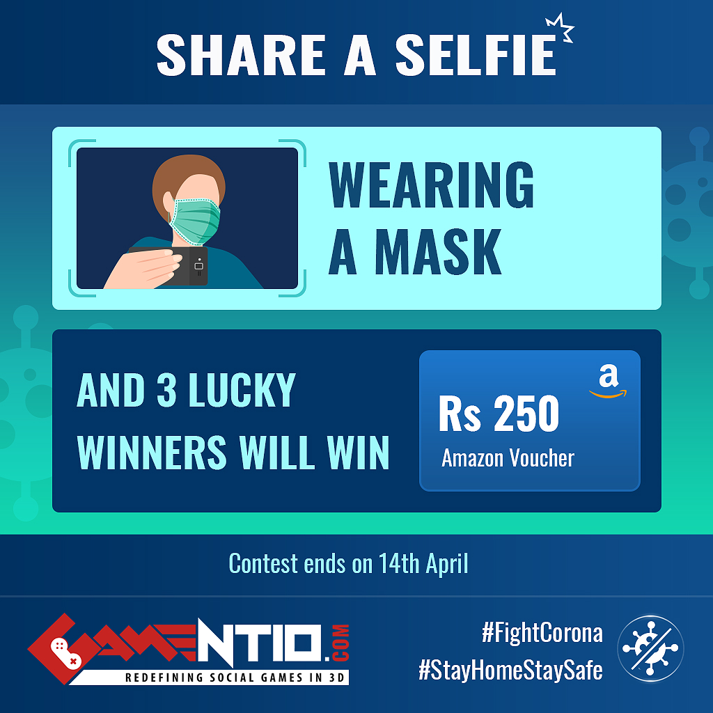 gamentio2's tweet photo. #ContestAlertIndia - Share Your Selfie Wearing a mask😷 &amp; #Win Amazon Vouchers.

T&amp;C:
1. Selfie with maximum likes &amp; retweets will win.
2. Follow us on all social media platforms.
3. Like &amp; Retweet the post
4. Tag ur friends

#Contest #StaySafe #Covid_19 #ContestAlert #Giveaway https://t.co/ucv764j5Jt