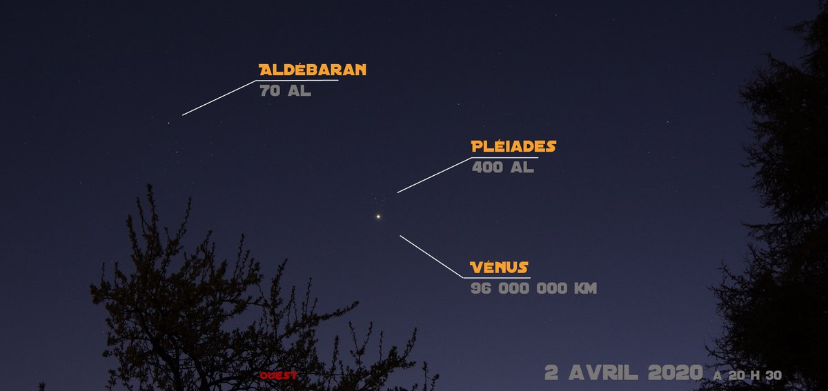 Pendant quelques jours profitez du rapprochement de #Vénus et des #Pléiades ! ça se passe à l'ouest après le coucher du Soleil.