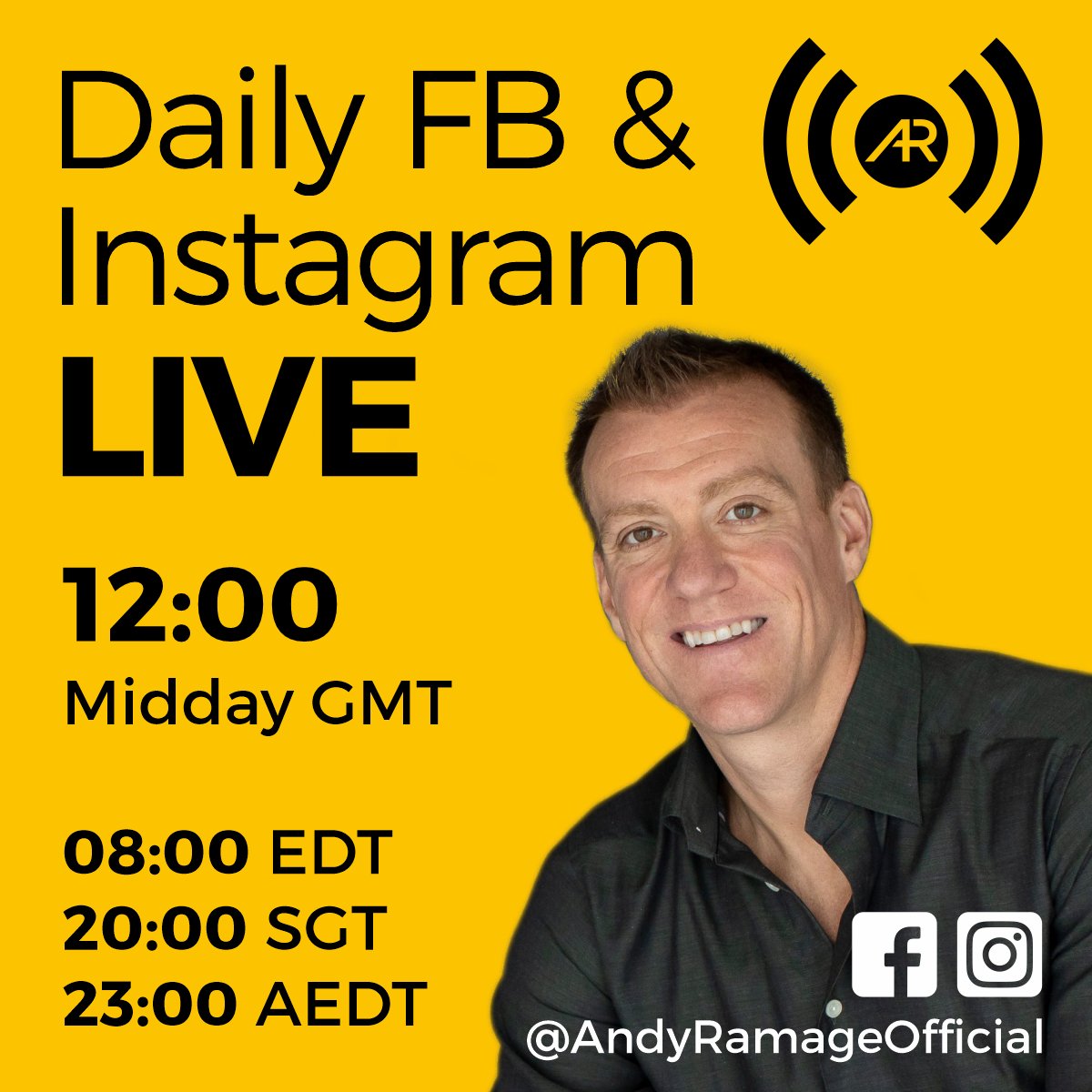AndyRamageAF's tweet photo. Just a reminder I am LIVE everyday at 12 midday on @andyramageoffical FB &amp; Insta.

Please comment with any questions or topics you would like me to cover?

If you know anyone who might enjoy these LIVES please share. Thanks team.

#Letsdothis! https://t.co/IAtLTkMoA5