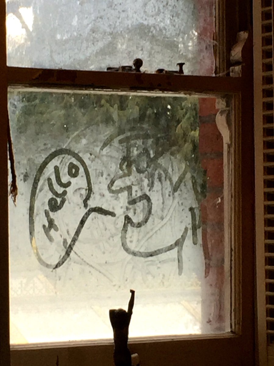 BANKSY ON GLASS; “Another day ... hope all are doing their best to be happy. Reminds me I need to get that sash chord repaired.”