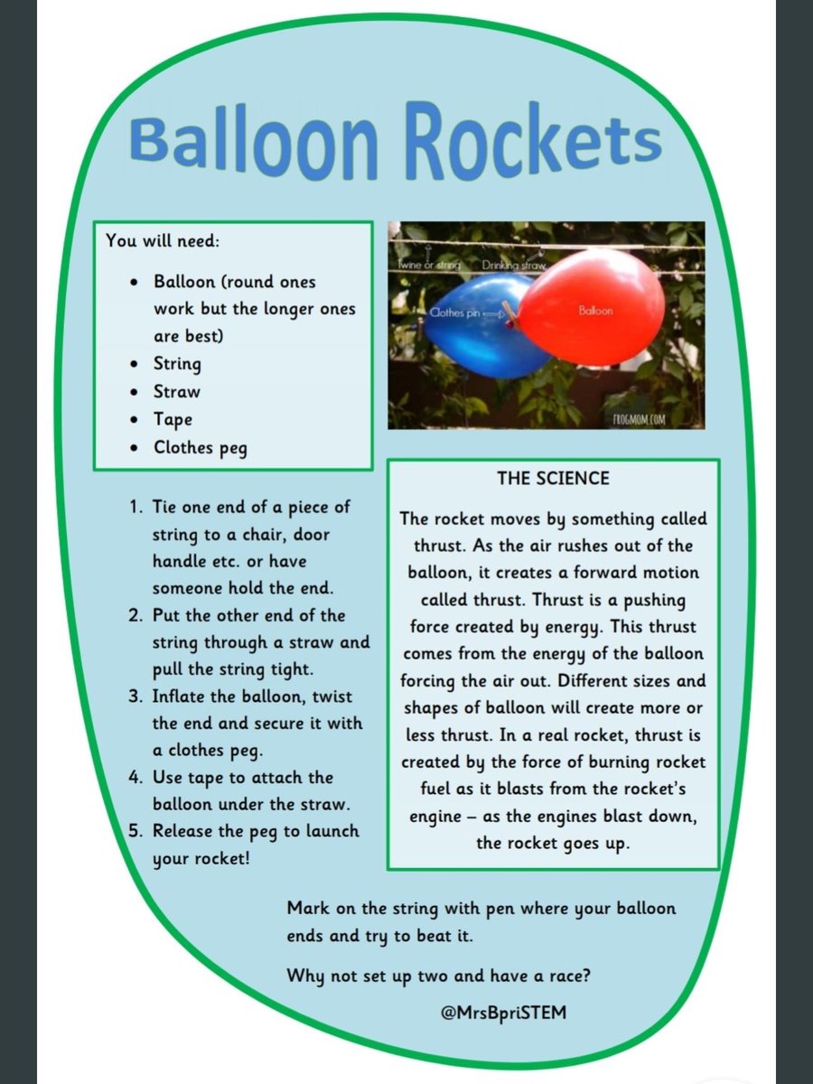 HolyFamilyScie1's tweet photo. Some more great activities to try out at home! Please tweet me or your class in any you try out! #balloonrocket #theleakproofbag #growarainbow #reversingarrows https://t.co/gqCzgVYbWW