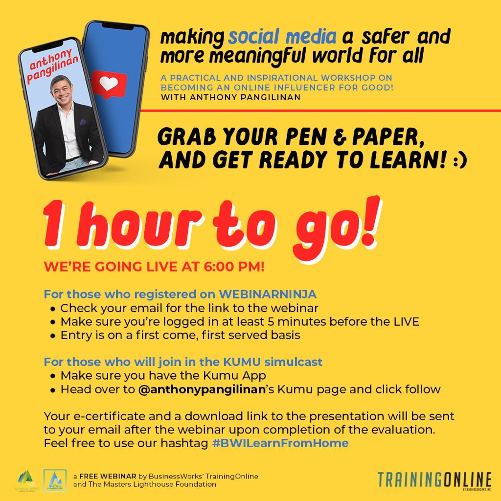 1 HOUR TO GO— here are a few reminders for the webinar at 6:00 PM. Looking forward to having you in the session! 🧑🏻‍💻 #BWILearnFromHome #BWIFreeWebinar