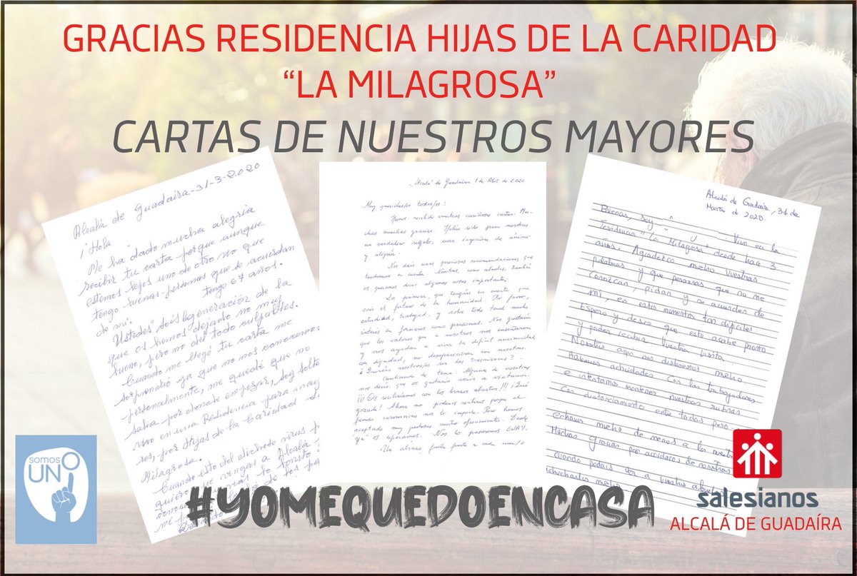 #Iniciativa I Nuestro alumnado de Educación Secundaria escribe cartas con mensajes de ánimo y apoyo para todos los mayores de la Residencia La Milagrosa Hijas de la Caridad de nuestra ciudad.

La alegría nos ha invadido cuando hemos recibido respuesta de sus residentes. #SOMOSUNO
