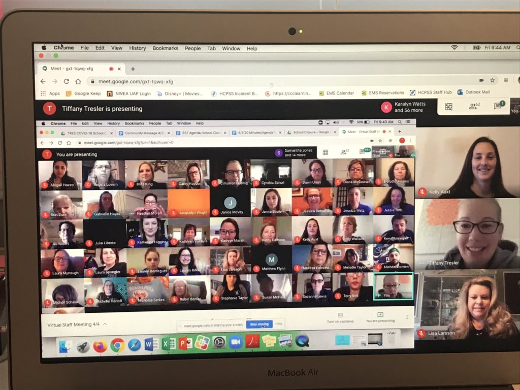 hcpss_tres's tweet photo. TRES Virtual Staff Meeting this Friday morning! Staff are busy connecting with one another in preparation of our students! #TRESpride #continuityoflearning ππ https://t.co/18Xkc9ZKzV