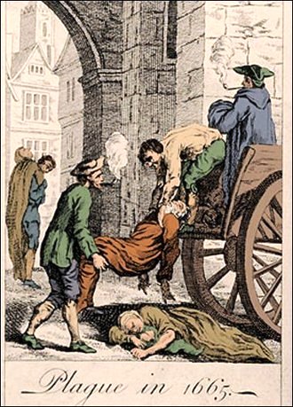 355 years old drawing of workers collecting dead bodies of victims of The London Great Plague of 1665 AD for burial.100000 people died in London in 18 months in this plague.