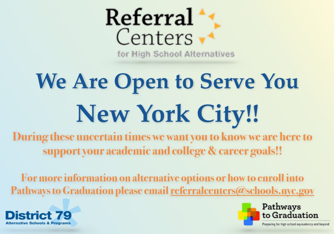 Referral Centers continue to serve our community remotely in these difficult times #Studentreengagement #nycschools #ReferralCenters #HSE #Alternativeschools #pathwaystograduation