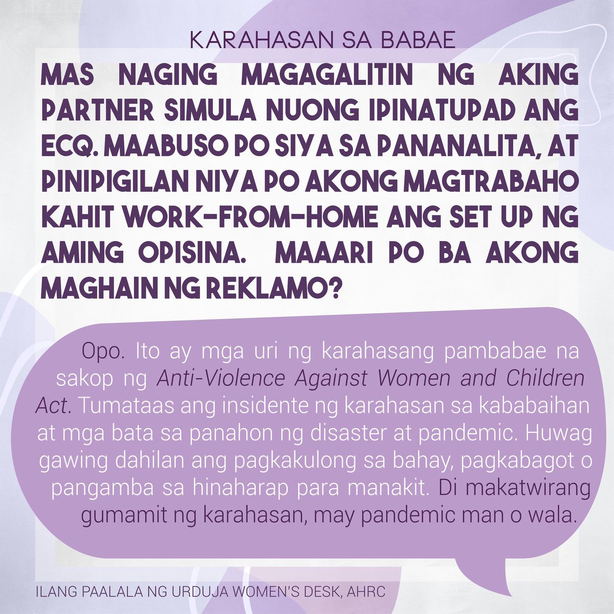 Ang COVID-19 ay hindi lamang isang health issue. Ito ay may malaking epekto sa mga kababaihan sa iba& #39;t-ibang aspeto ng buhay habang ipinapatupad ang Enhanced Community Quarantine (ECQ).